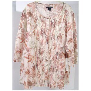NWT 3X Calvin Klein Blouse Top Boho Poet Tunic Pintuck Floral Abstract 1990s $69